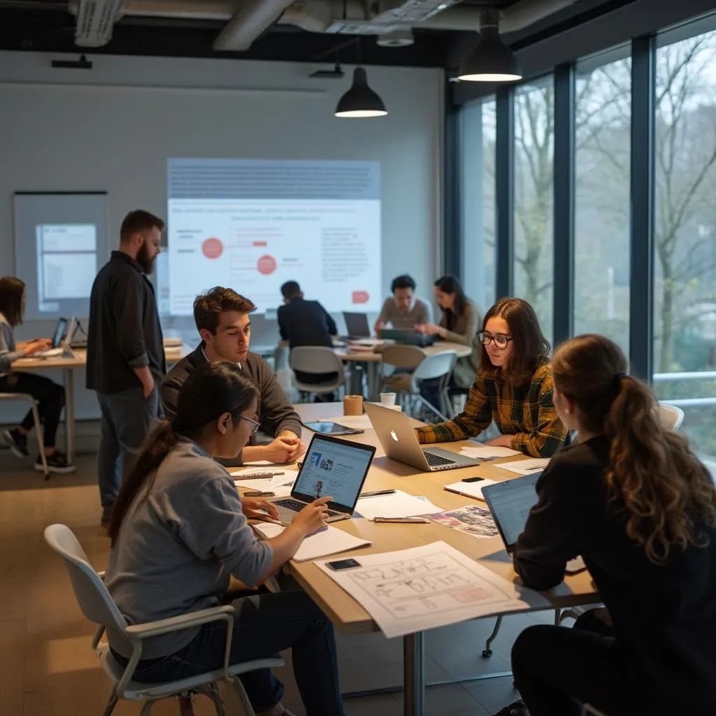 Fotografie studentů při workshopu UX